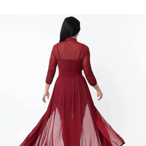 Unique Vintage Burgundy & Black Swiss Dots Tallullah Duster - Picture 3 of 7